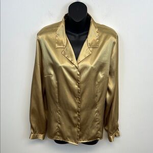 Laura Scott Satin Finish Button Down Blouse in Gold Size 16